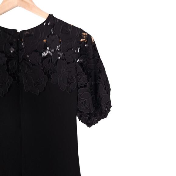 Shoshanna Anthropologie Womens Dress 0 Black Floral Lace A Line Mini Puff Sleeve - Picture 7 of 13